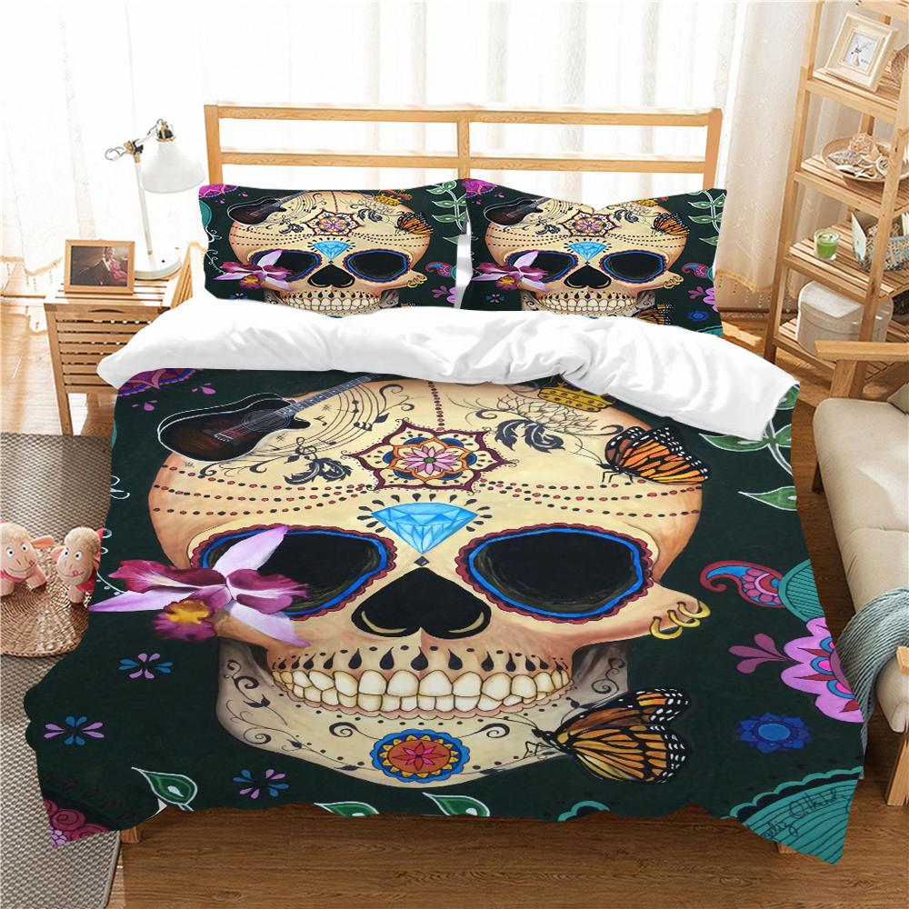Skull Bedding Set Halloween Down Duvet Cover Pillowcase 2/3 Piece Single Double Bed Cover Gift Boy Man Horror Blanket Cover