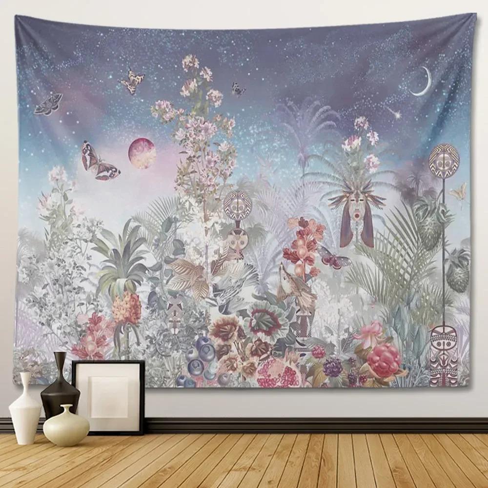 Retro European Style Floral Plant Theme Wall Hanging Bedroom Decorative Wall Tapestry Home Room Living Room Decoration