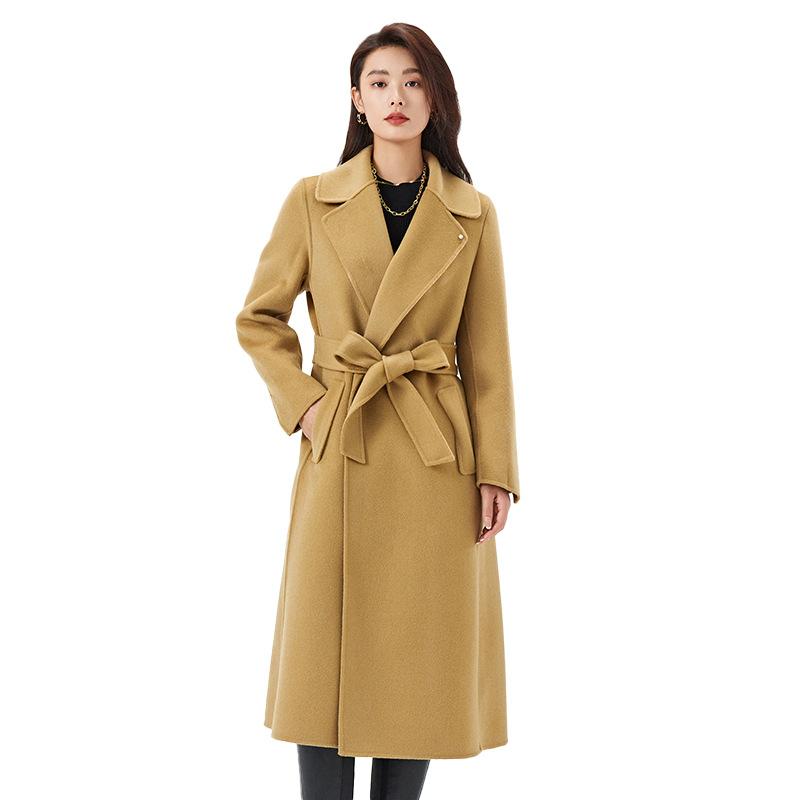 Classic medium and long high-count wool coat, handmade double-sided woolen, high-end commuter elegant woolen coat
