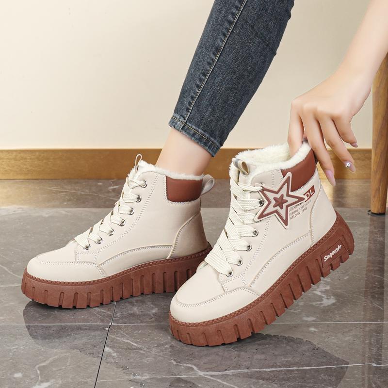 34-42 Kadın Kış Büyük Beden Moda Kalın Taban Ekstra Polar Yalıtımlı Pamuklu Botlar Kar Botları Yüksek Bilekli Pamuklu Ayakkabılar