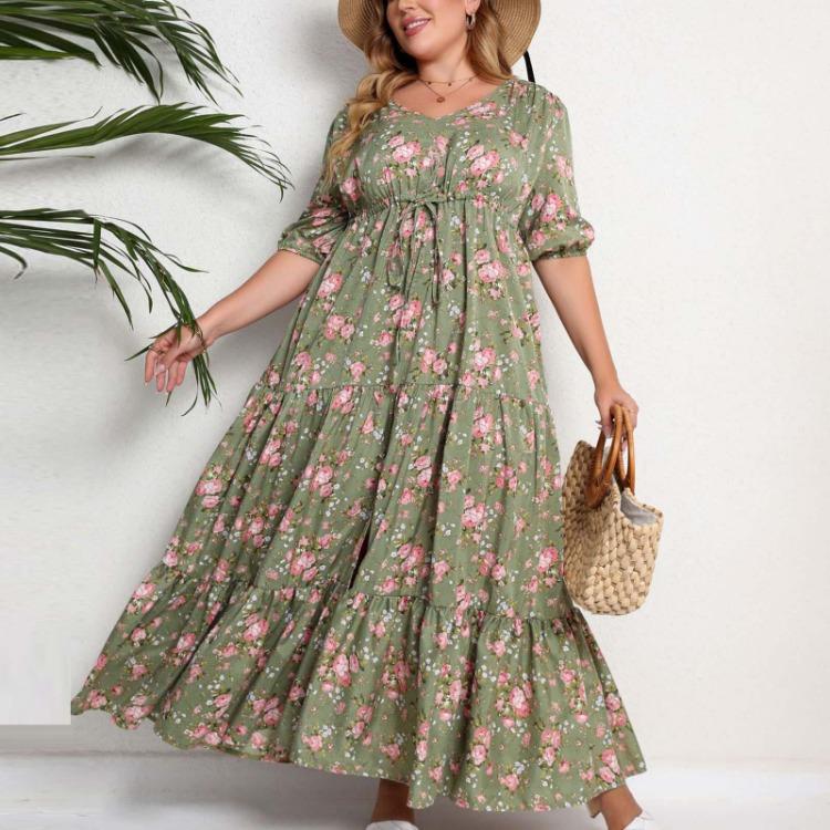 Damen Freizeitkleid Mode Bedruckt Übergröße Locker Kurzarm