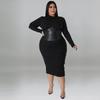 Plus Size Womens Knit Midi Dress With Zipper Detail Double-Layer Collar Long Sleeve Milk Silk Fabric Sweet Fresh Style