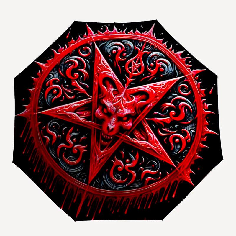 1pc Baphomet Symbol Automatic Folding Umbrella Durable Iron Frame,All Seasons Home Travel Outdoor Multifunctional Umbrella yy251115053