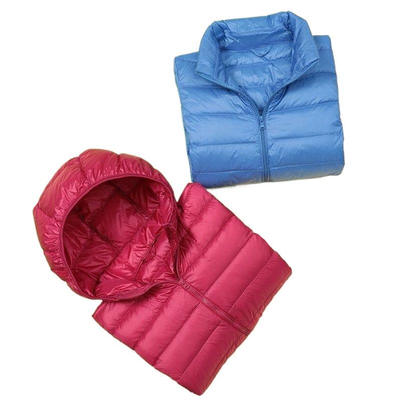 Light down jacket women's short stand-up collar hooded fashion autumn and winter thin large size women's clothing slim-fitting portable jacket