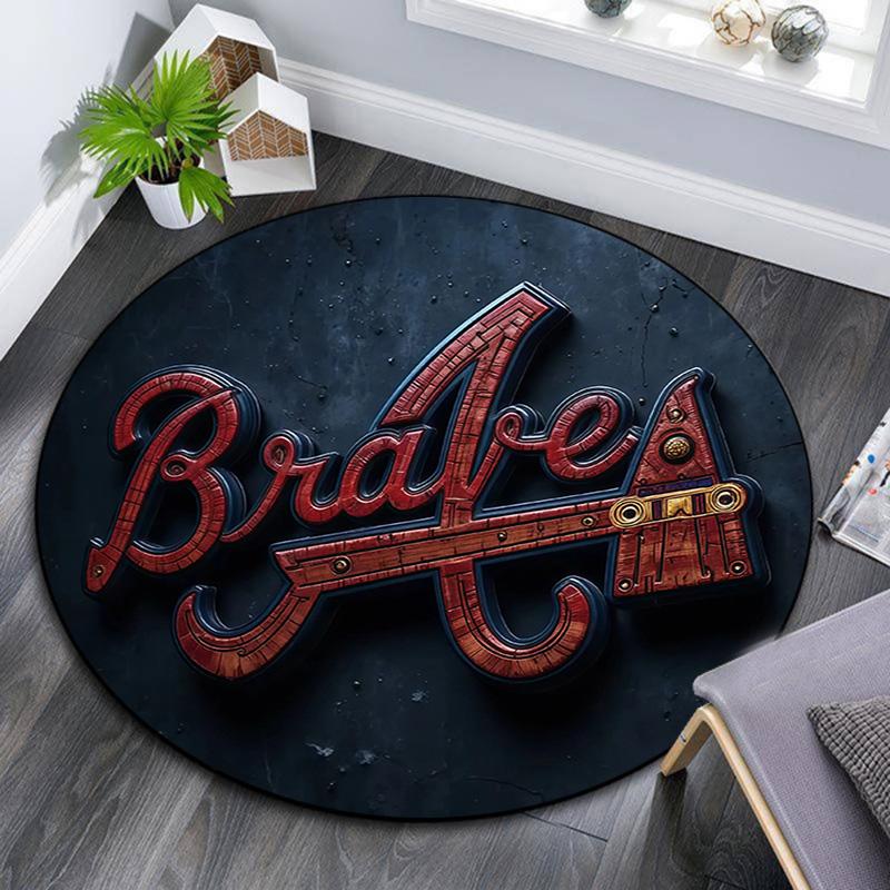 Atlanta Braves,Round Area Rug,Carpet Rug for Living Room Bedroom Sofa Playroom Decor,Non-slip Floor Mat