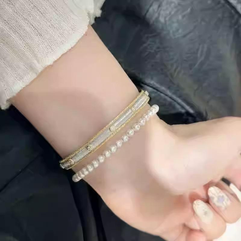 

Циркон двухцветный открывающийся браслет модный дизайн в стиле легкой роскоши нишевое универсальное ювелирное изделие