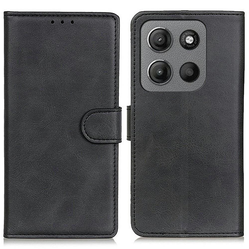 

For Motorola Moto G15 4G Stand Wallet Case Cowhide Texture Leather Phone Cover Black