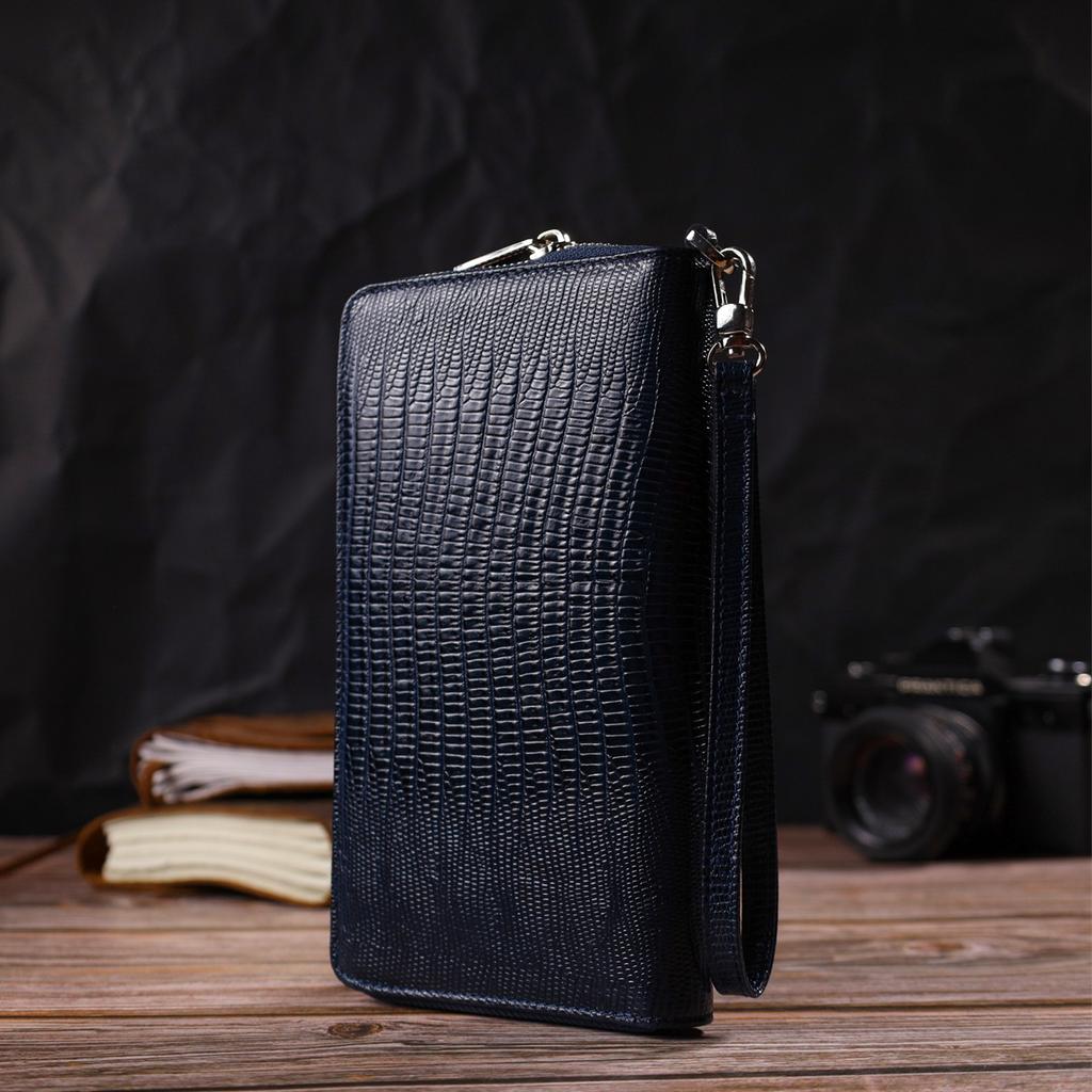 Geräumige Clutch für Damen aus echtem Leder mit Prägung CANPELLINI 21919 Blau