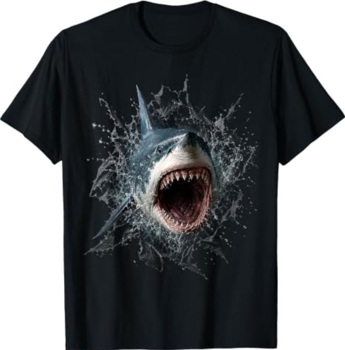 Great White Shark Optical Illusion Realistic Ocean Artwork T-Shirt