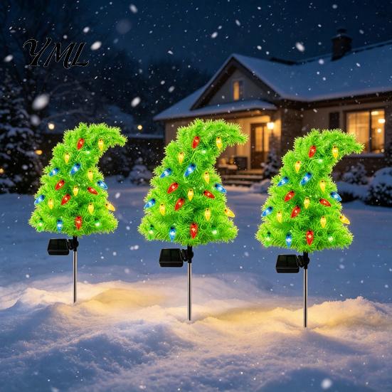 Holiday Pathway Lights for Garden Solar Christmas Tree Stake Lights, Outdoor IP65 Waterproof Crooked Lamp with Colorful Light Weatherproof Winter