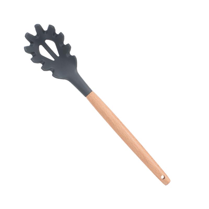 11-Piece Wooden Handle Silicone Kitchenware Set - Includes 9 Kitchen Tools, Spatula, and Spoon.