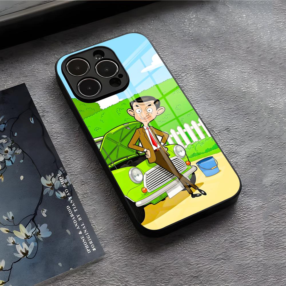 Lustige Mr B- BeanS Handyhülle für iPhone 17 Air 16 E Pro Max 15 14 13 Mini 12 Pro 11 Max Plus Schwarzes Glas Cover