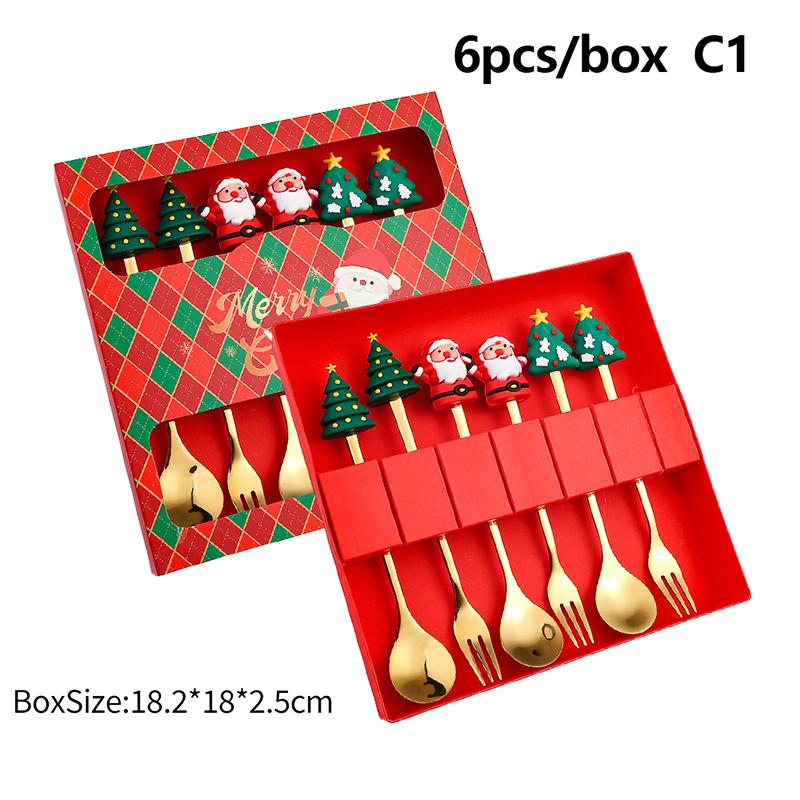 2/4/6Pcs Christmas Fork And Spoon Set,Stainless Steel Creative Tableware,Coffee Tea Dessert Forks And Spoons Gift Set