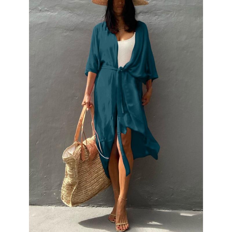 Damen Sonnencreme Cardigan aus menschlicher Baumwolle, Bikini-Überzug, Badeanzug, äußere Sonnenschutzbekleidung, Strandurlaubskleider