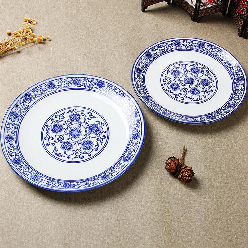 Restaurant Style Blue and White Ceramic Serving Plates, 8-inch (Set of 2)