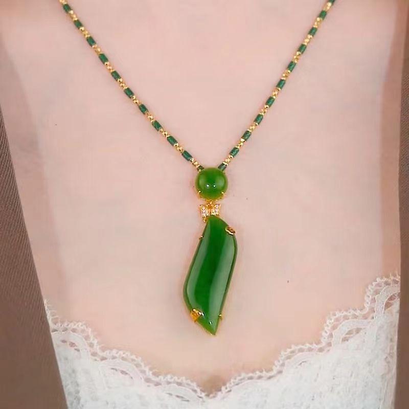 

Жіноче намисто з соломи та золотого бамбука, модне намисто з ключицею, подарунок для дівчаток на день Святого Валентина зелений