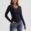 Women's V Neck Top Long Sleeve Slim Fit Basic Casual T Shirt