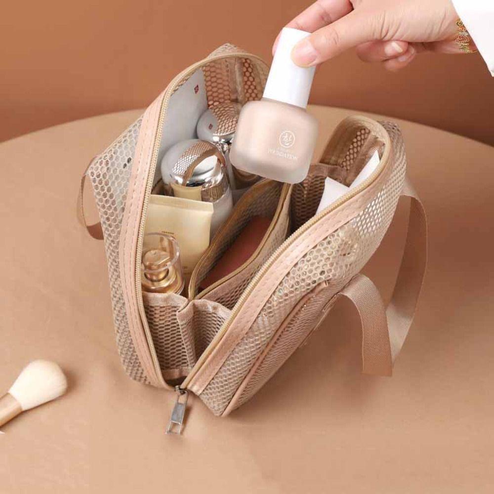 

Solid Color Mesh Cosmetic Bag Shell Pillow Makeup Pouch Portable Transparent Makeup Bag Lady Pink(Style A)