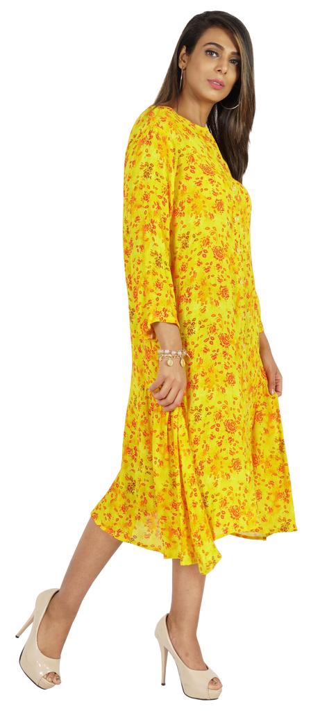 Bimba Printed Flared Midi Dress For Women Rayon Crepe Casual Summer Dress