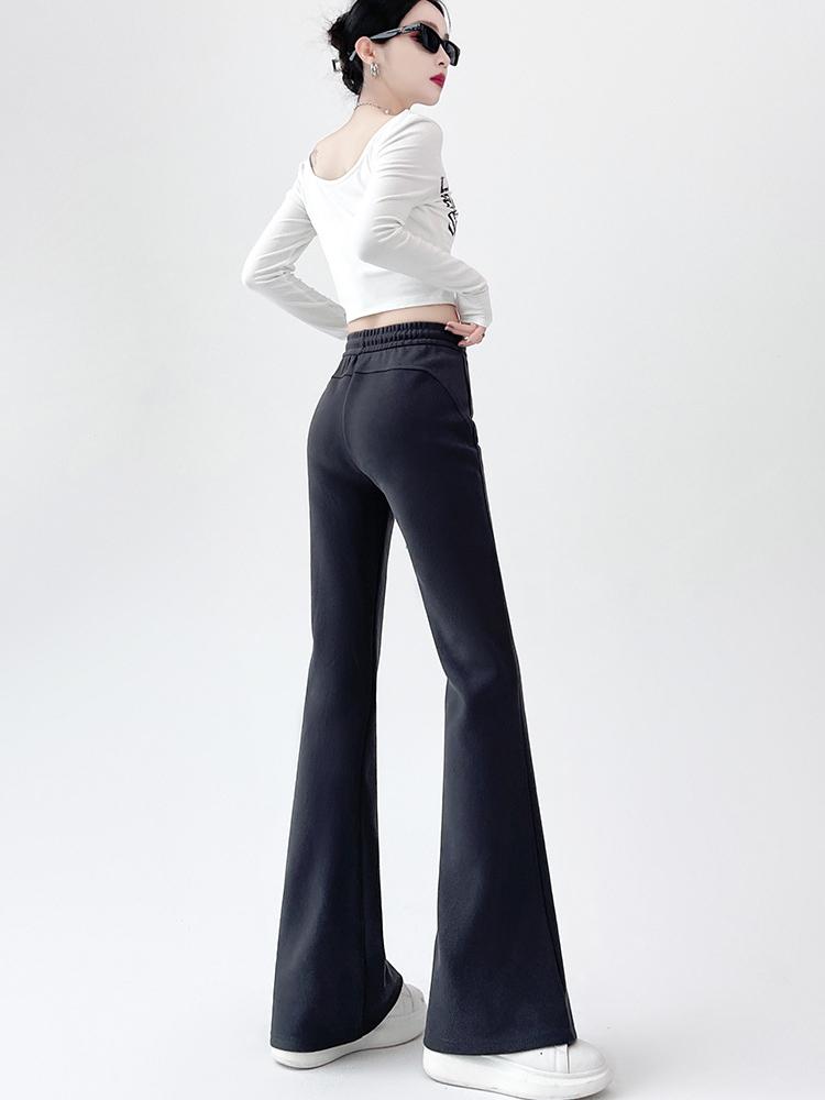 Pantaloni evazați retro americani pentru femei, toamnă, eleganti, pantaloni sport slim fit, gri, lungi, largi