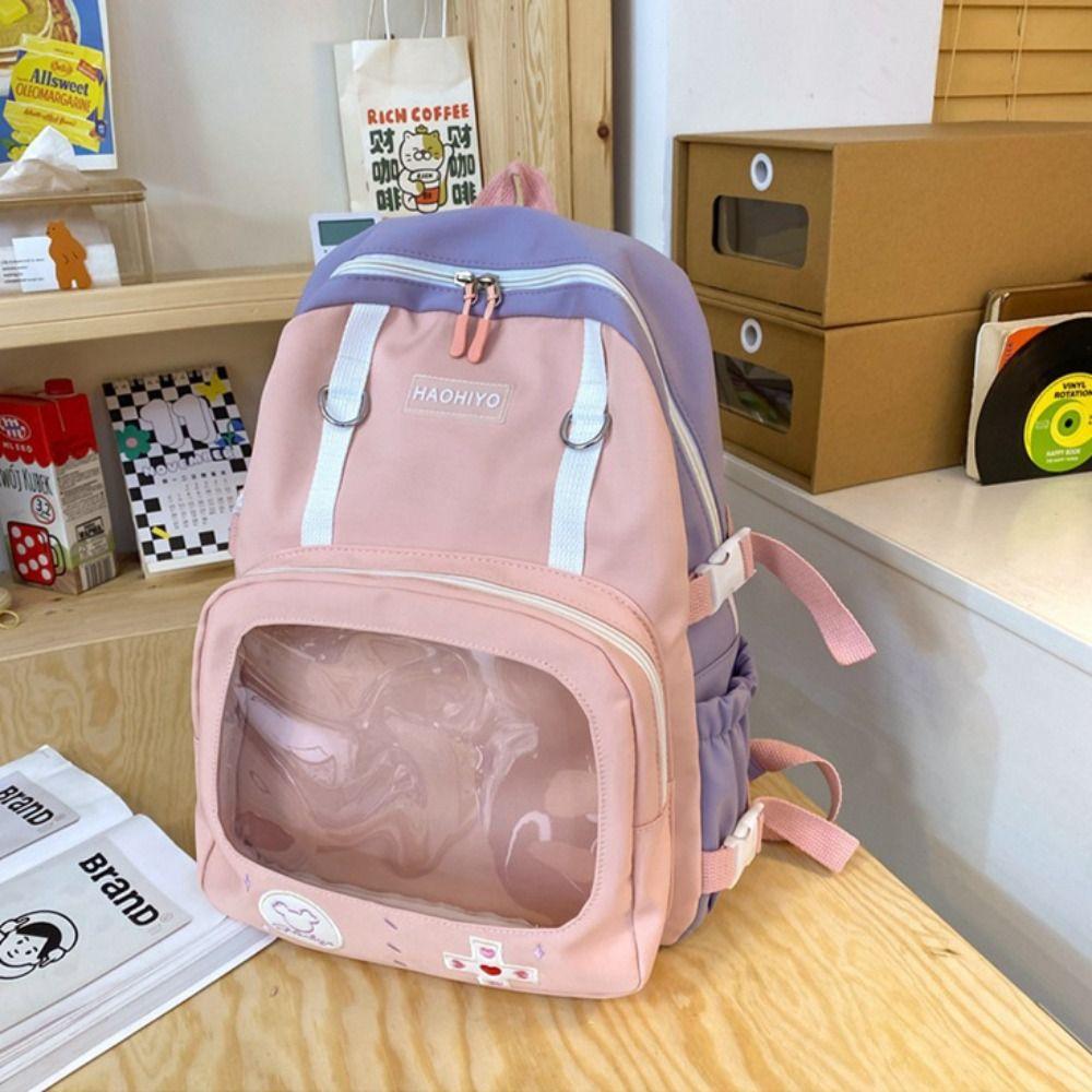

Transparent School Bag PVC Double Shoulder Bags Large Capacity Students Backpack Travel розовый/фиолетовый