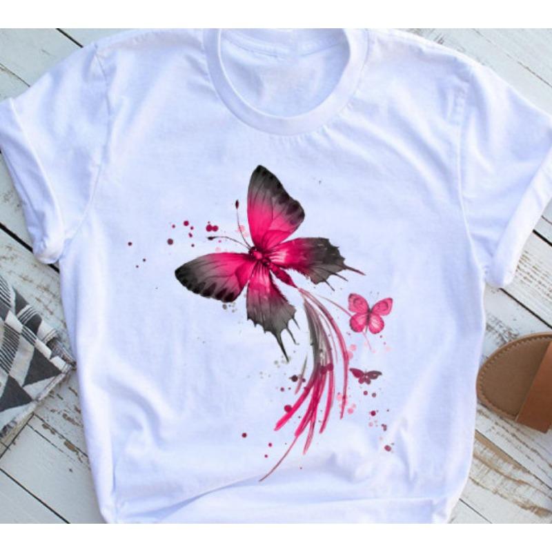 Short Sleeved Butterfly Tree Casual Short Sleeved Women's Casual 3D T-shirt Women's T-shirt