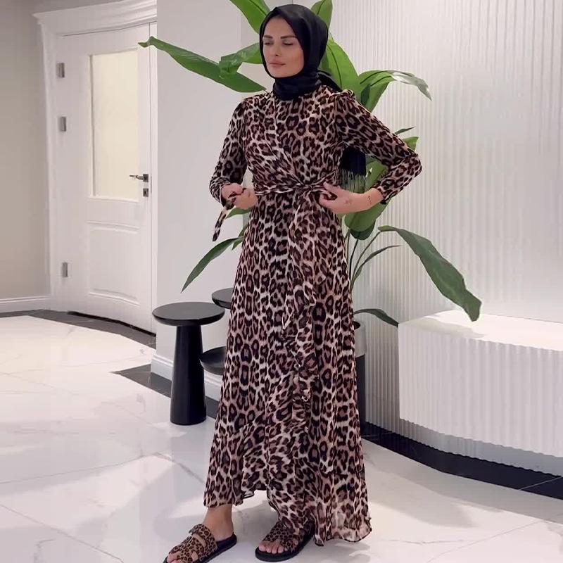 

2024 Autumn Women s Leopard Print Long Sleeve Dress, Round Neck, Chic and Elegant. Extra Small леопард друку кольору