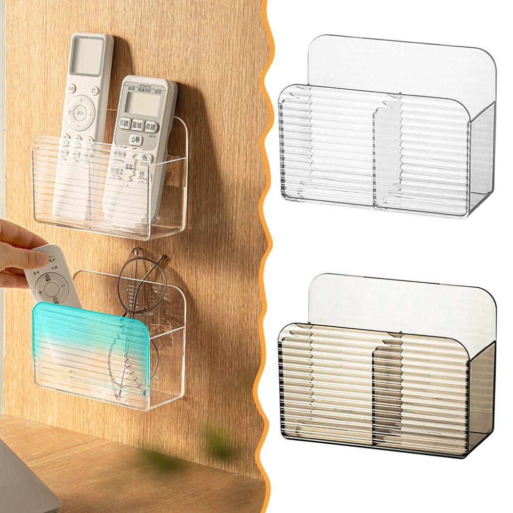 Double Grid Remote Control Storage Box Wall-mounted Transparent Home Mobile Storage Shelf Multi-function