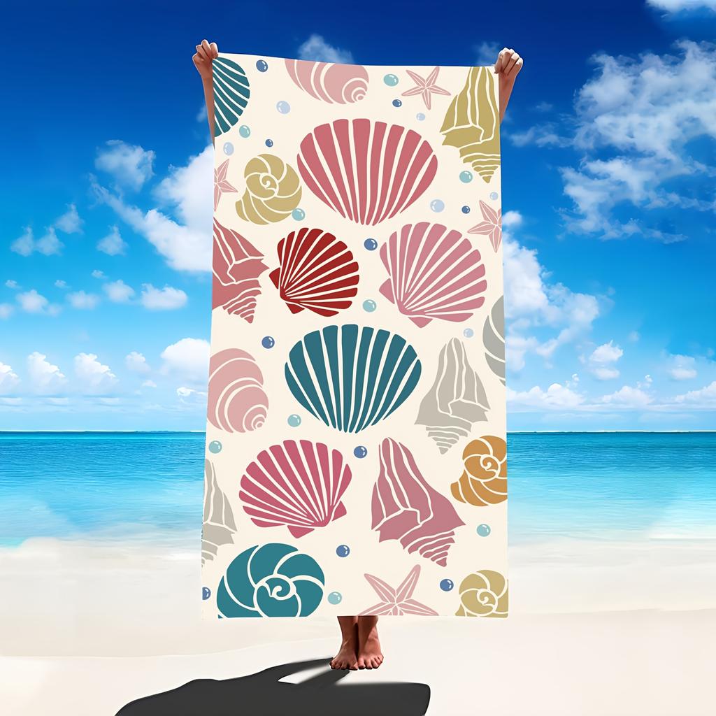 1pc Colorful Shell Beach Towel - Polyester Fabric, Machine Washable, Great for Travel, Pool, Surfing, Beach Use