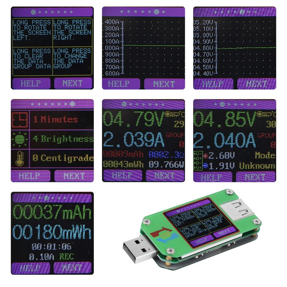 

USB 2.0 Кольоровий РК-дисплей Тестер Напруга Струм Ваттметр Енергія Ємність Заряд