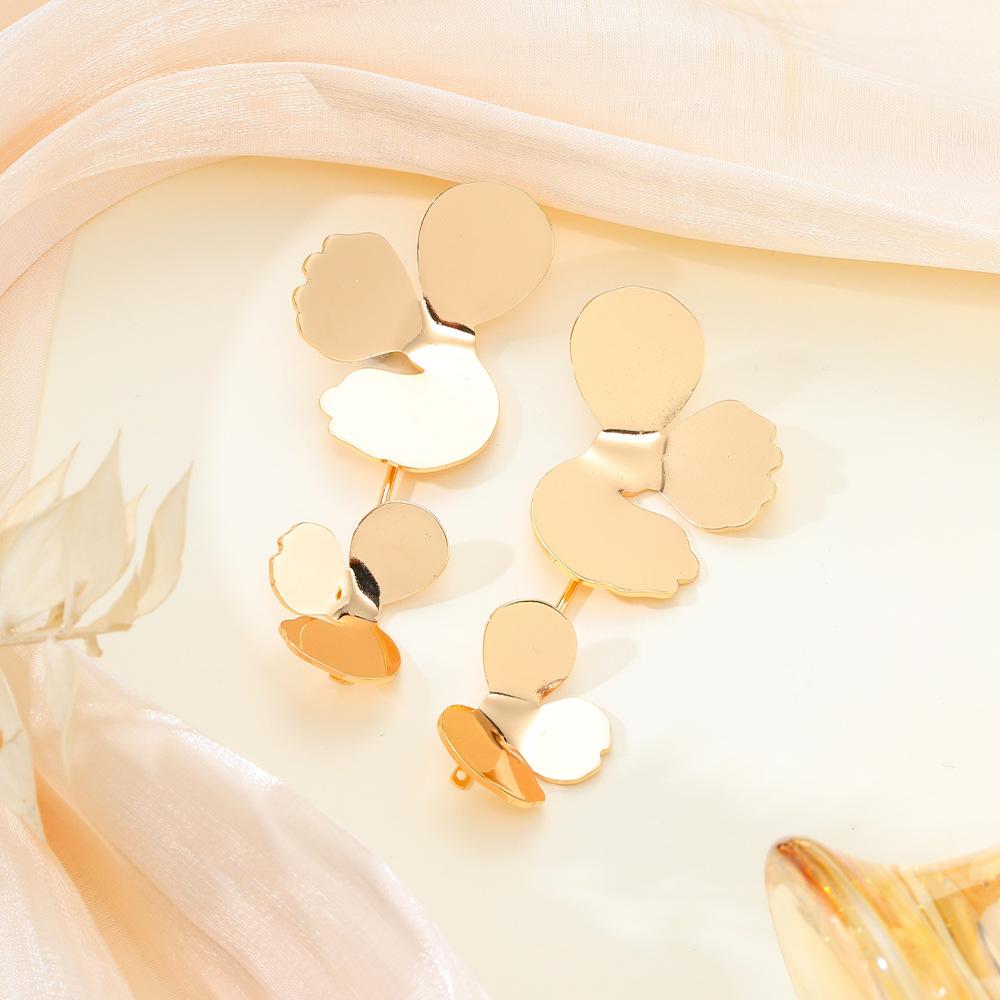 Unique Metal Floral Petal Earrings with High-End Design Sense and Personalized Style for Women