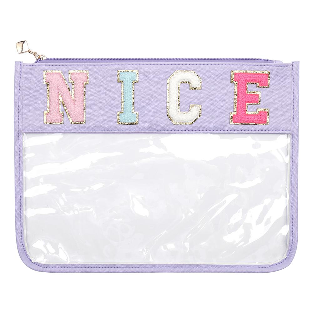 Hot Letter Patches Transparent PVC Cosmetic Bag Clutch Women Clear Travel Make up Cosmetic Bag Pouches Stuff Makeup Toiletry Bag