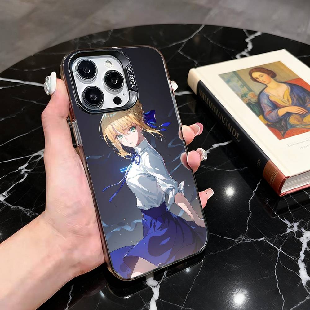 Fate Z-zero Stay Night cool S-Saber Phone Case For iPhone 17,16,15,14,13,12,11 Plus,Pro Max,Colored Silver Plated Inside Cover