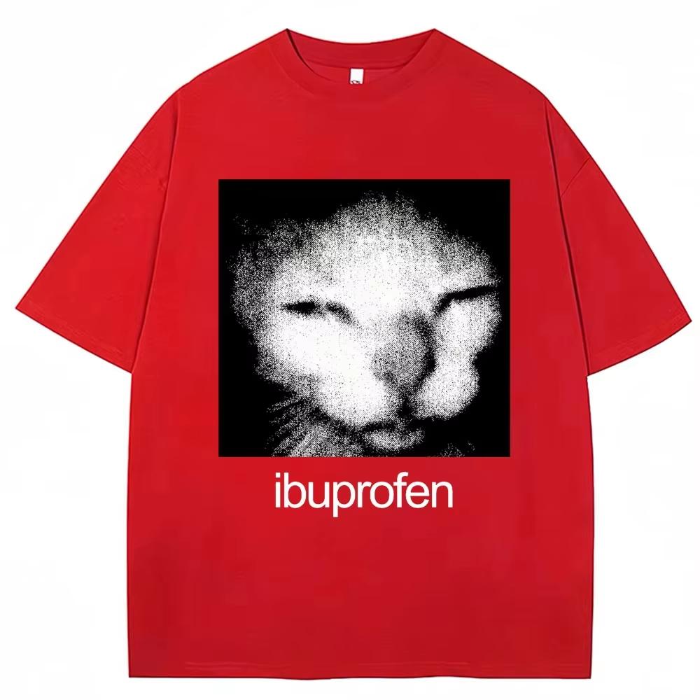

Ibuprofen Cat Meme Tshirt Unisex Women Funny Black White Cat Graphic Tee YK Streetwear Cotton Casual Unisex Short Sleeve Top 4XL