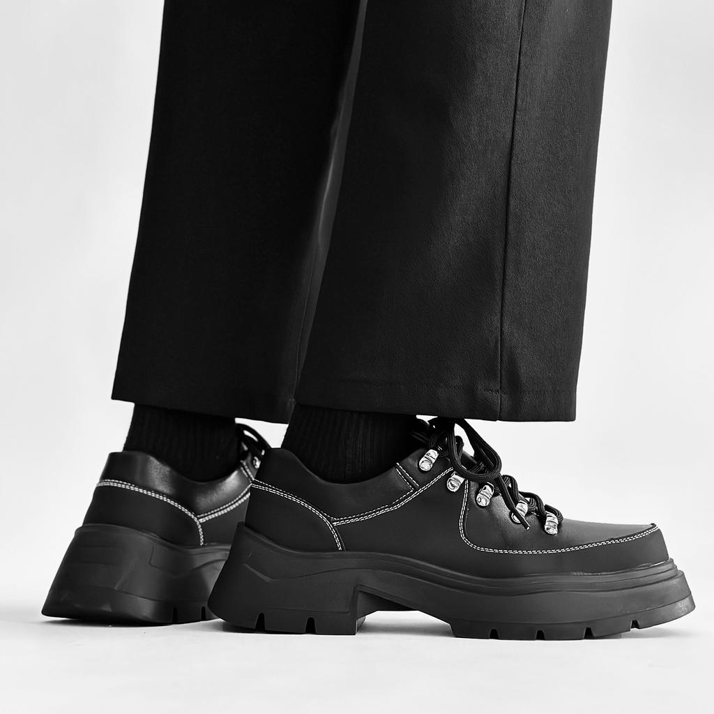 New Black Platform Business Shoes Men's Thick Soled Leather Shoes For Men British Style