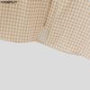 INCERUN Oversized Men Lapel Neck Long Sleeve Buttons Double Layers Casual Plaid Shirts