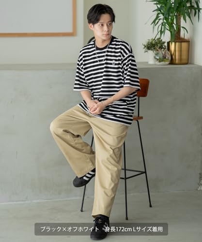 IMPROMES Casual SIDEWAYSTANCE Embroidered Downer Dog Border Short Sleeve T-Shirt, Men's, Off-White X Navy