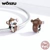 WOSTU 925 Sterling Silver Naughty Monkey zvieracie korálky Brown Charms Fit originálny náramok náhrdelník