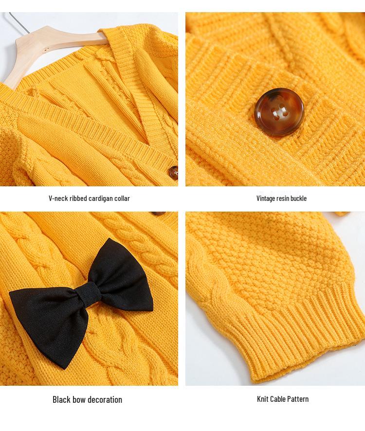 Zhang Yuqi Style Loose Bow Knit Cardigan - Women's Spring Casual Sweater