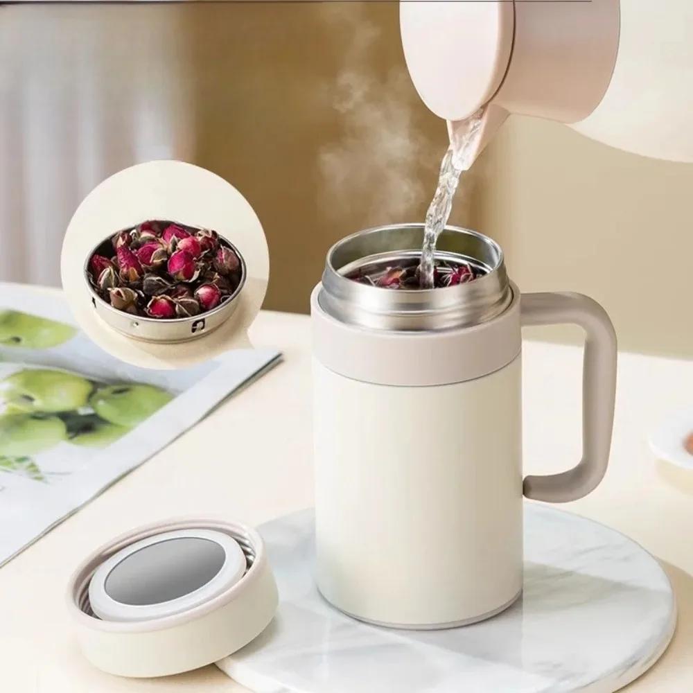 Classic Stainless Steel Thermos Cup Tea Water Separation Cup Home Portable With Handle Seal Against Leakage Vacuum Bottle