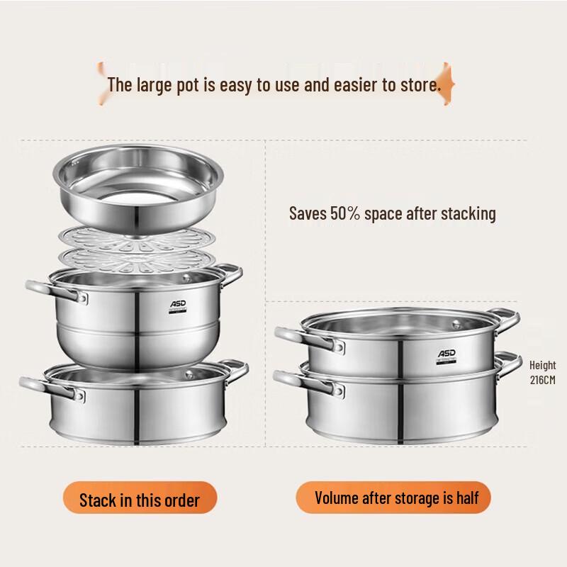ASD 26CM 304 Stainless Steel Steamer Pot