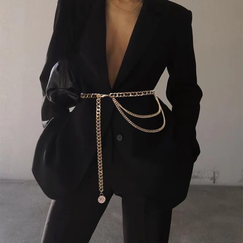 High Quality Metal Waist Chain Round Flower Pendant Chain Strap Rope Waist Belt Adjustable Women Waistband