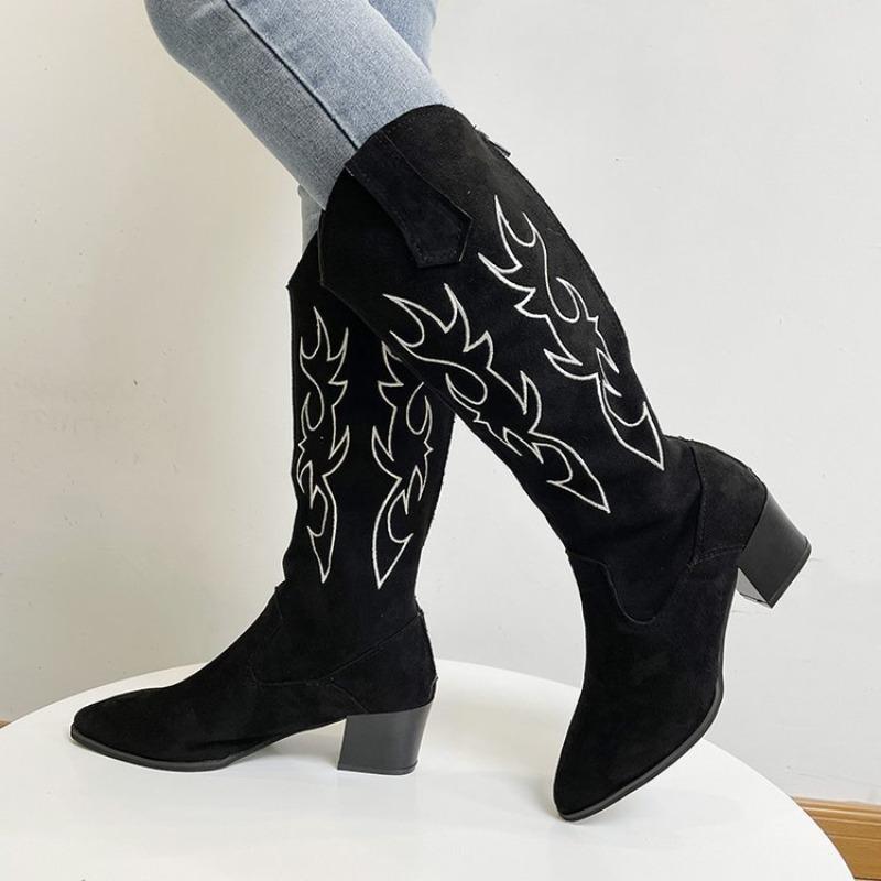 Large size embroidered and polished women's boots autumn and winter new square and mouth fashion boots