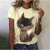 Funny Cute Cat Cartoon Printed Short Sleeved T-shirt Fashionable Loose Top T-Shirts Women’s