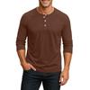 Men's Henley Neck Raglan Sleeve Three Quarter Length Shirt Button Placket Casual Lightweight Soft Fabric Top
