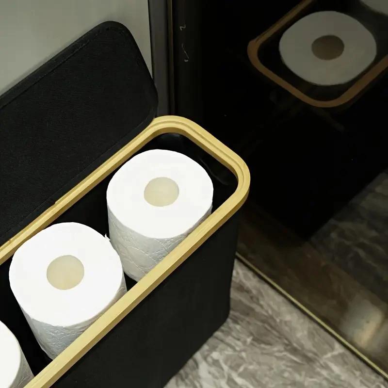 1 Storage Basket, Storage Shelf, Large Paper Holder, 12 Rolls Of Toilet Paper, Storage Rack With Lid, Oxford Cloth + Bamboo Stor