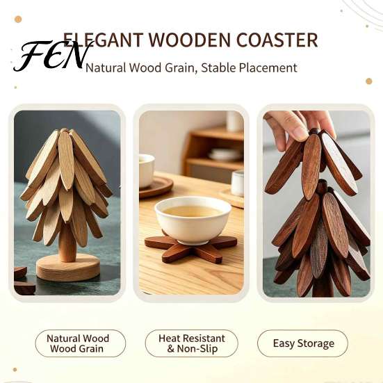 Non Slip Wood Trivet for Cast Iron Collapsible Wooden Trivets Hot Dishes, Christmas Tree Shaped Pot Mat Table, Heat Practical Housewarming Gift