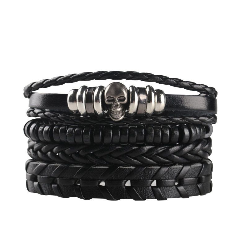 

Cross-Border Men DIY Woven Suit Leather Bracelet Best Seller in Europe and America Skull Beaded Punk Combination Bracelet 1 mm Style 1