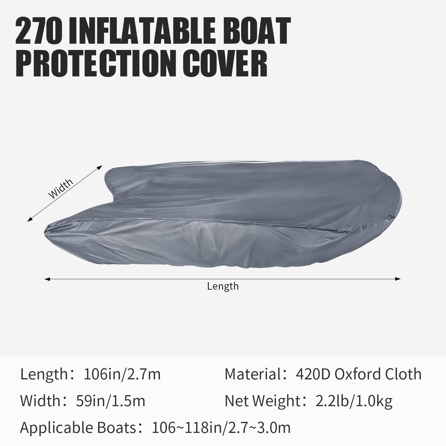 KOETSU 420D Silver Marine Grade Anti Fading, Anti Tearing, Sunscreen, Waterproof Inflatable Boat Protective Cover 270
