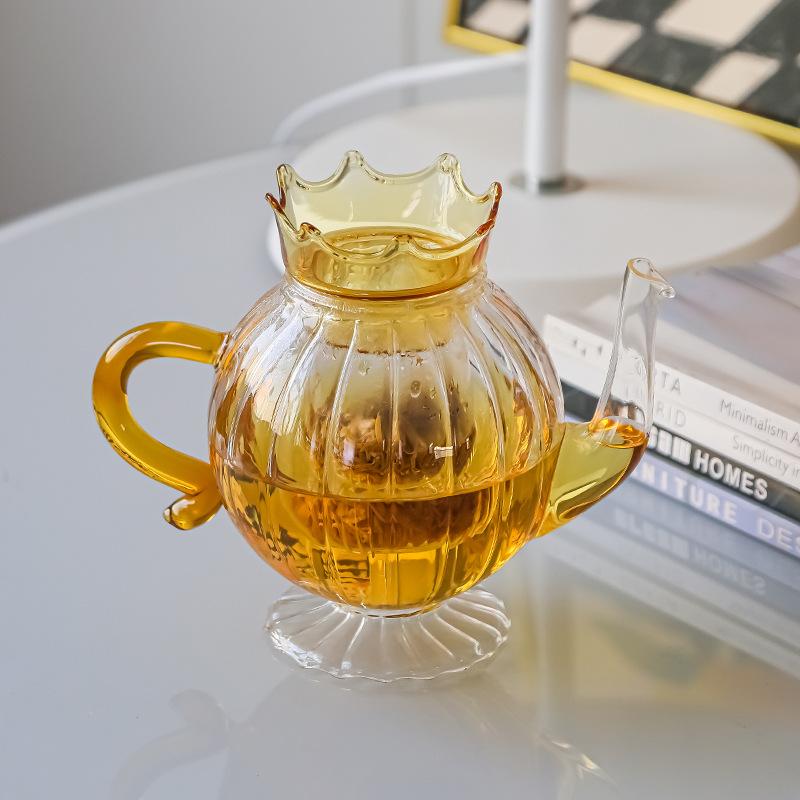 Crown Design Teabloom Stovetop & Microwave Safe Glass Teapot with Removable Loose Tea Glass Infuser And Tea Cup Tea Sets